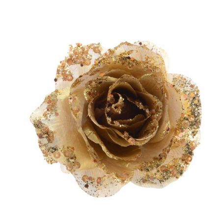 ROSE POLYEST.DORE GLITTER CLIP 14CM