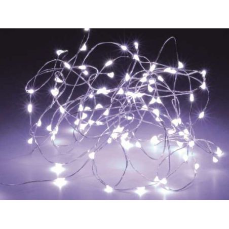 Kerstverlichting micro 100 LED koel wit silverwire 3 x AA