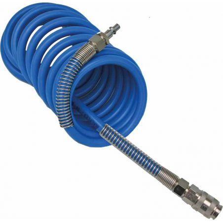 Flexible à Air Comprimé Spirale 5 Mètres - Raccords à Fixation Rapide Mâle/femelle - Pour Compresseur, Pistolet à Peinture, Etc.