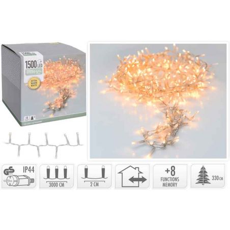 Kerstverlichting microcluster 1500 LED warm wit met transparante draad