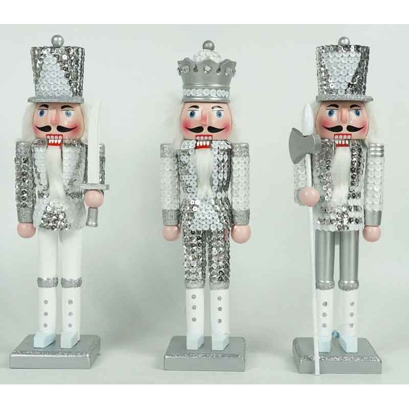 Dekohelden24 Casse-Noisette Roi En Bois Argenté/doré/Blanc, Avec Paillettes, Dimensions (L X L X H) : 7 X 6,5 X 20 Cm, 20 Cm