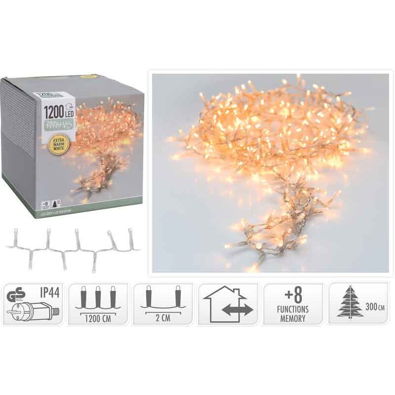 Kerstverlichting microcluster 1200 LED warm wit met transparante draad